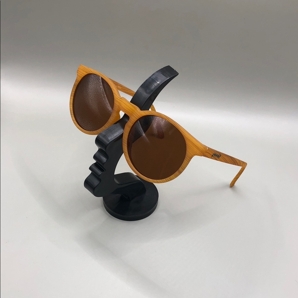 Goodr Bodhi's Ultimate Ride Round Sunglasses UNISEX wood grain look polarized.